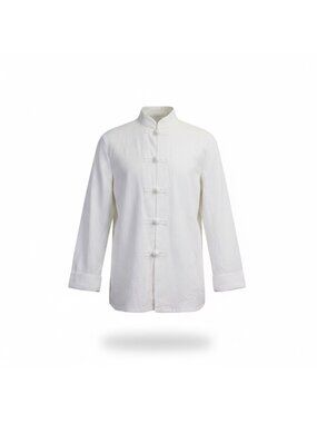 New Collection Mens White Cotton & Hemp Mandarin-Style Shirt Size S